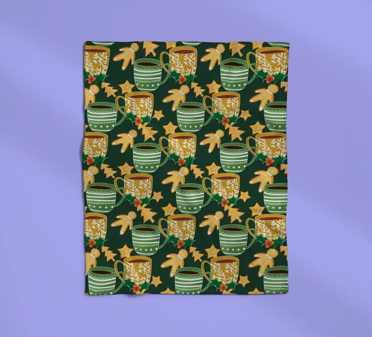 Hot chocolate and gingerbread cookies Green fleece blanket by susanacosta