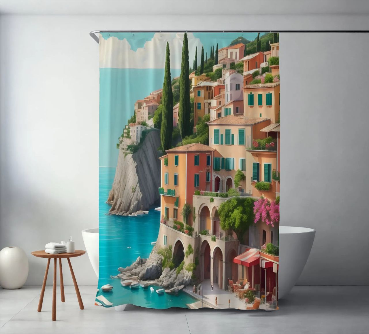 Gardasee-Ufer Duschvorhang von Charnwood Prints
