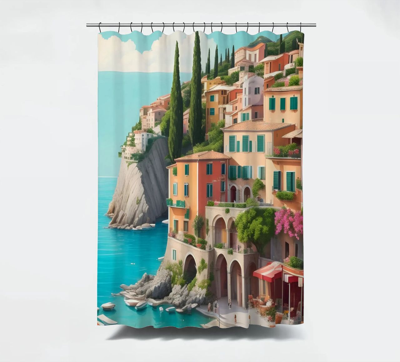 Gardasee-Ufer Duschvorhang von Charnwood Prints