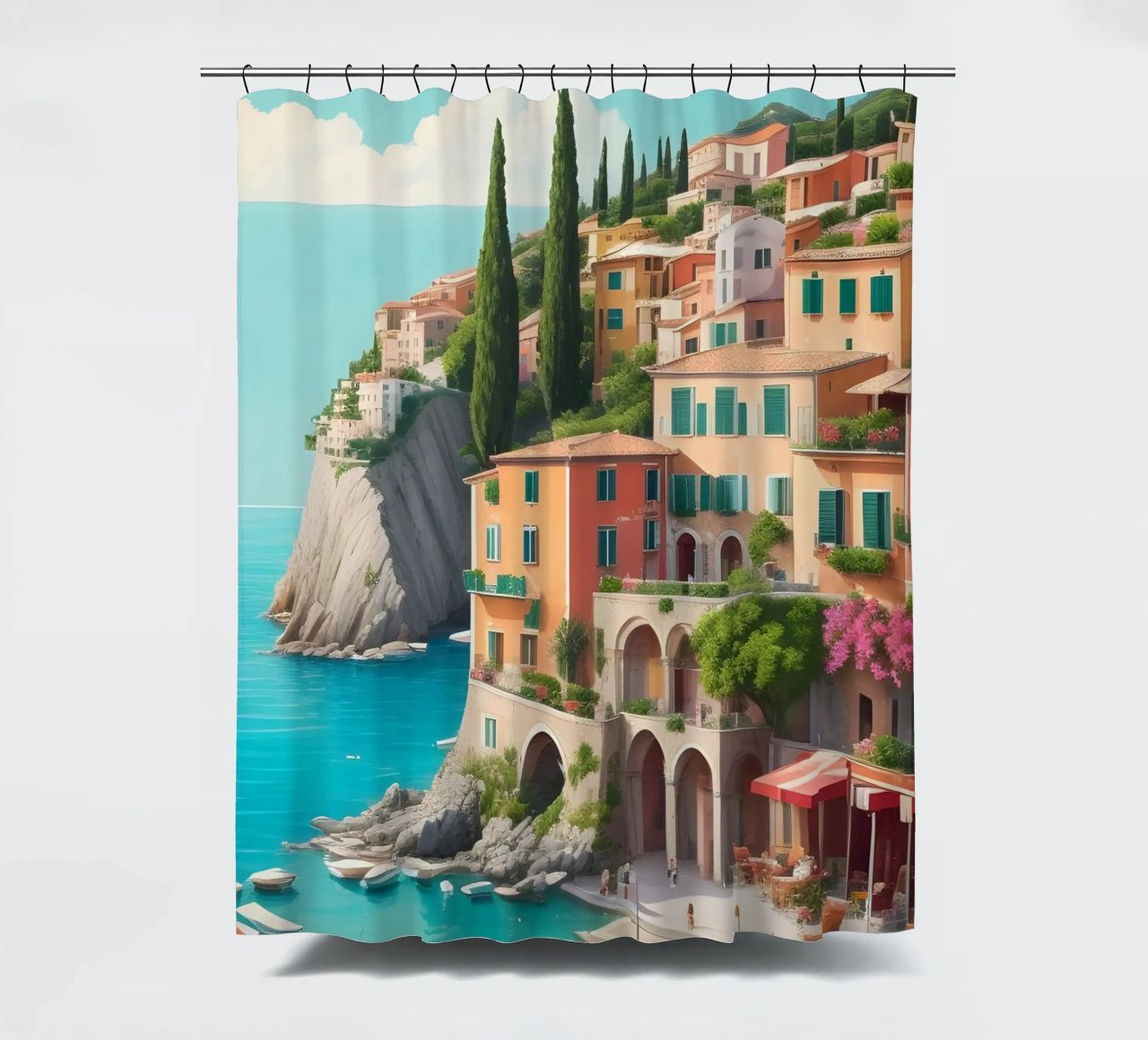 Gardasee-Ufer Duschvorhang von Charnwood Prints