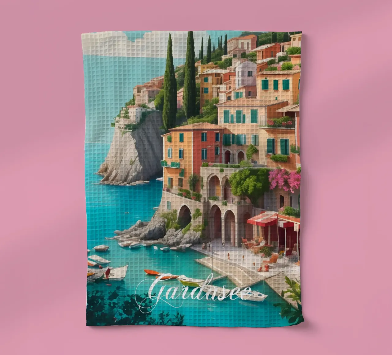 Lake Garda Shore tea towel by Charnwood Prints