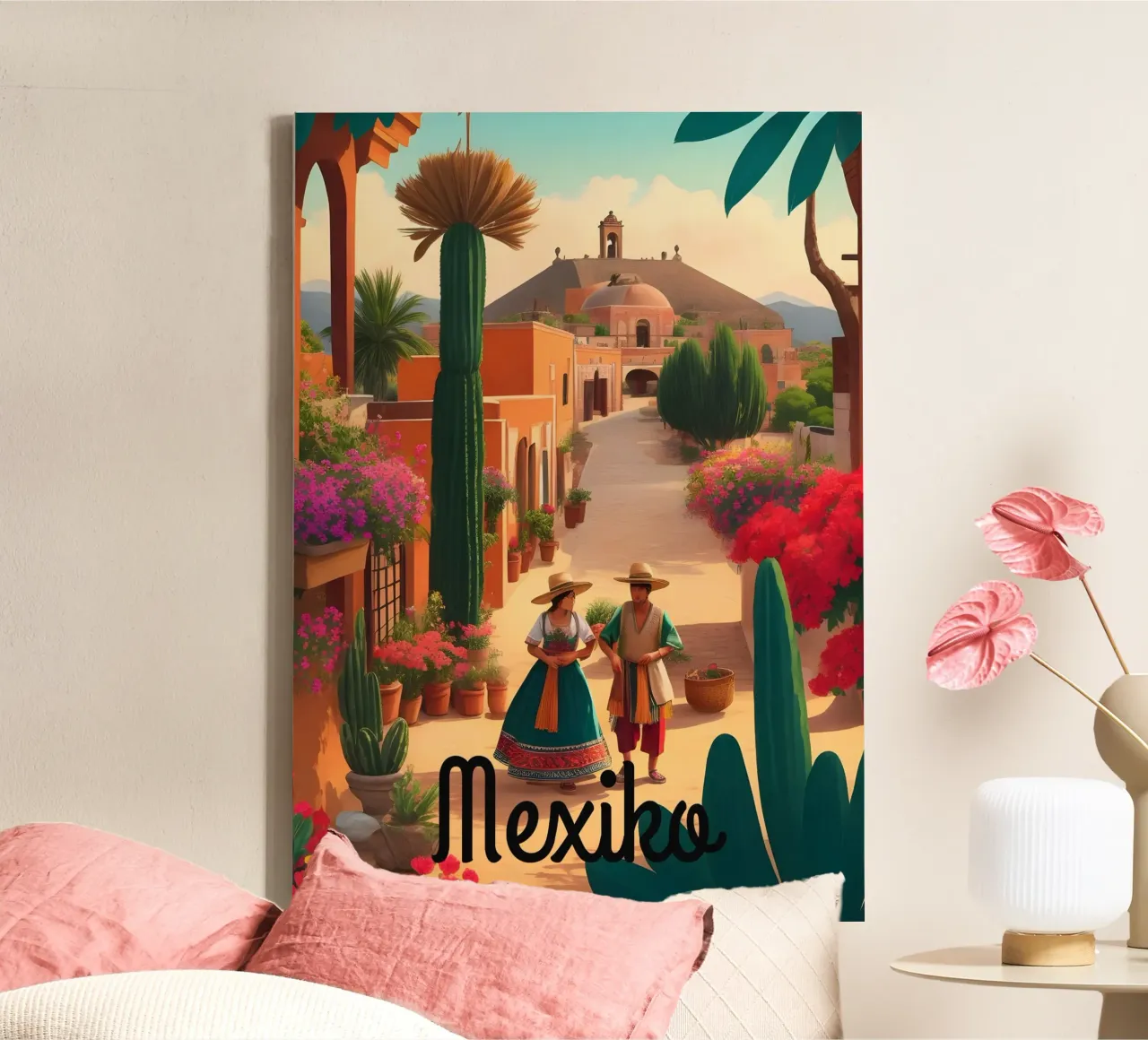 Mexico-dorp canvas met Baklijst van Charnwood Prints