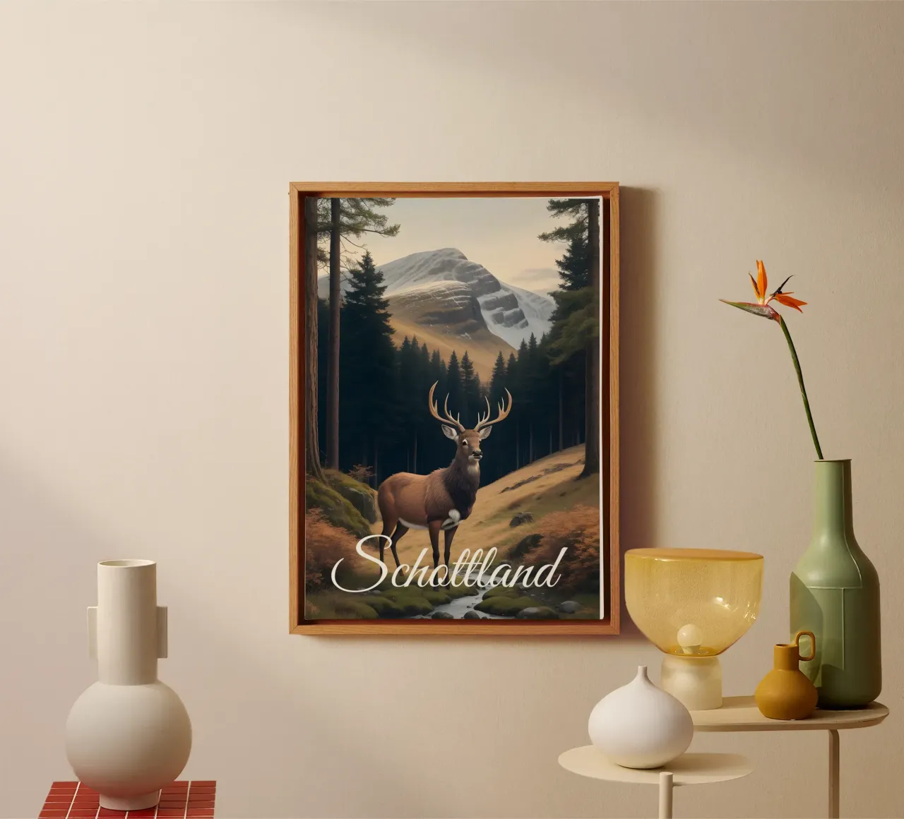 Scozia Cervo tela con Cornice a cassetta da Charnwood Prints