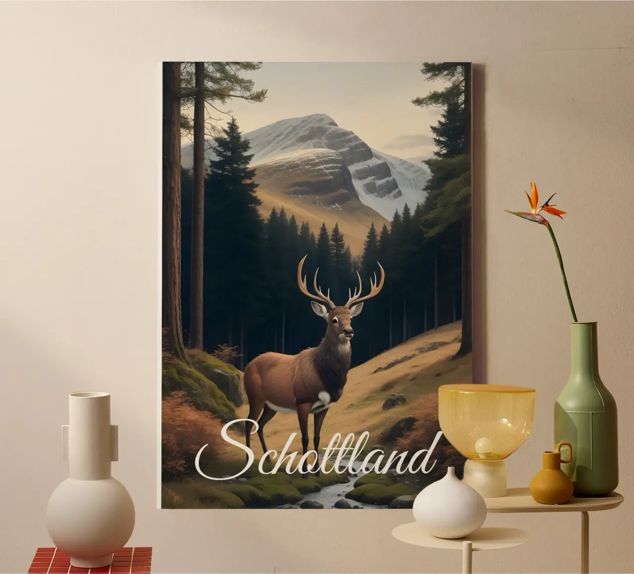 Scozia Cervo tela con Cornice a cassetta da Charnwood Prints