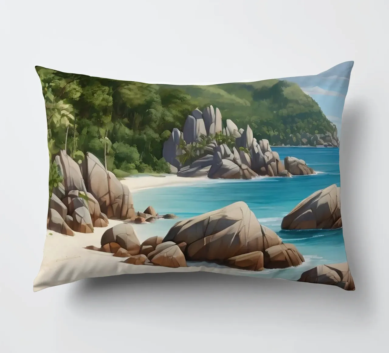 Spiaggia delle Seychelles cuscino da Charnwood Prints