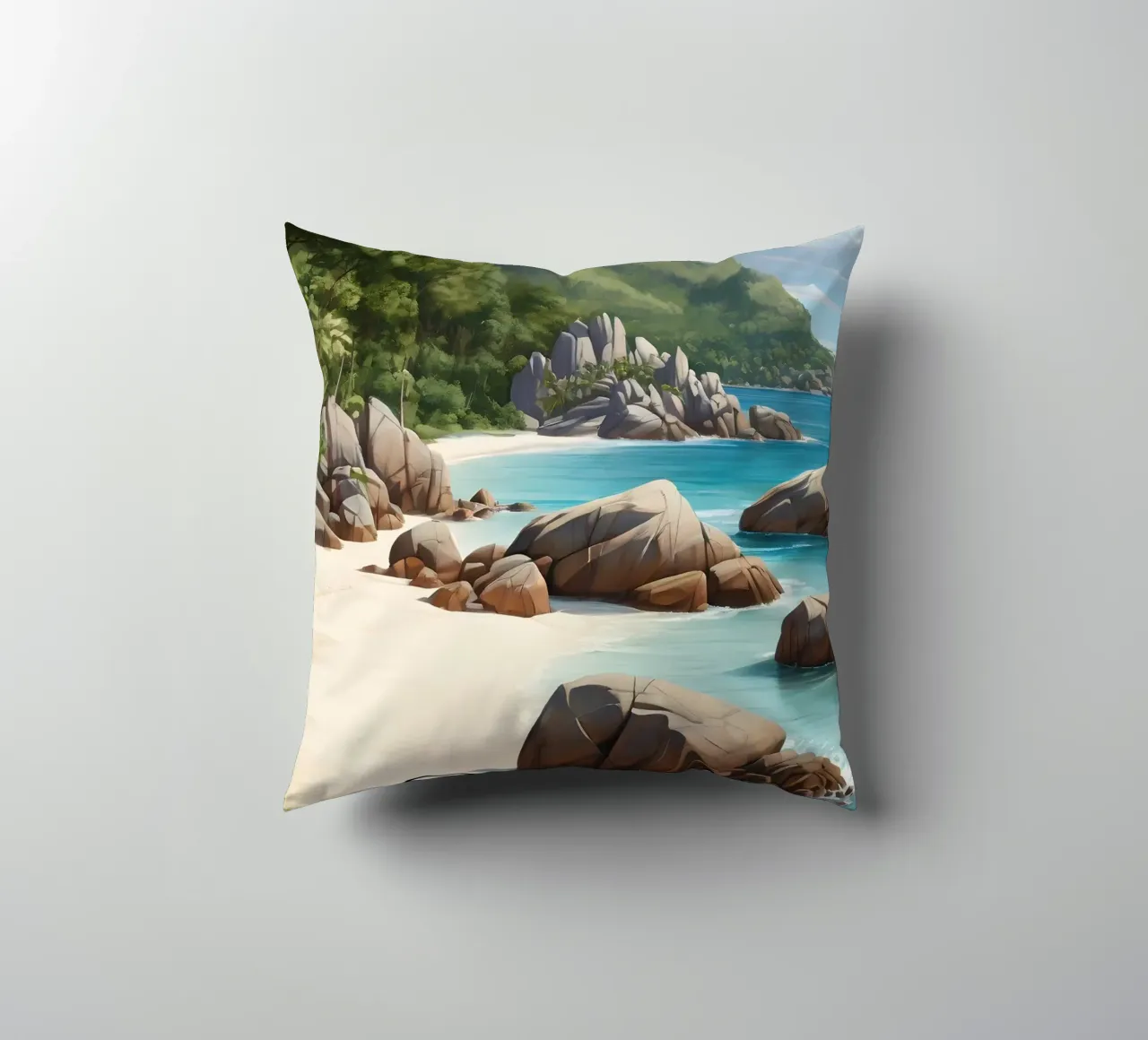 Spiaggia delle Seychelles cuscino da Charnwood Prints