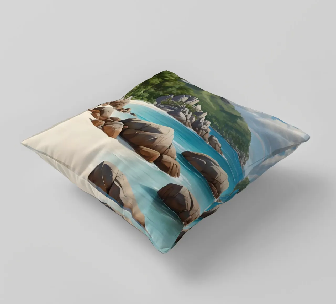 Spiaggia delle Seychelles cuscino da Charnwood Prints