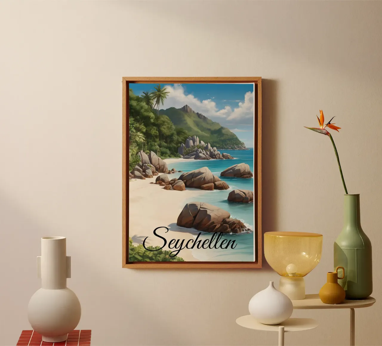Spiaggia delle Seychelles tela con Cornice a cassetta da Charnwood Prints