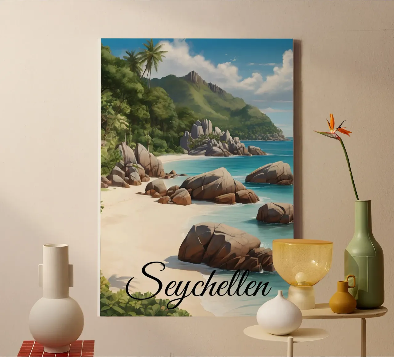 Spiaggia delle Seychelles tela con Cornice a cassetta da Charnwood Prints