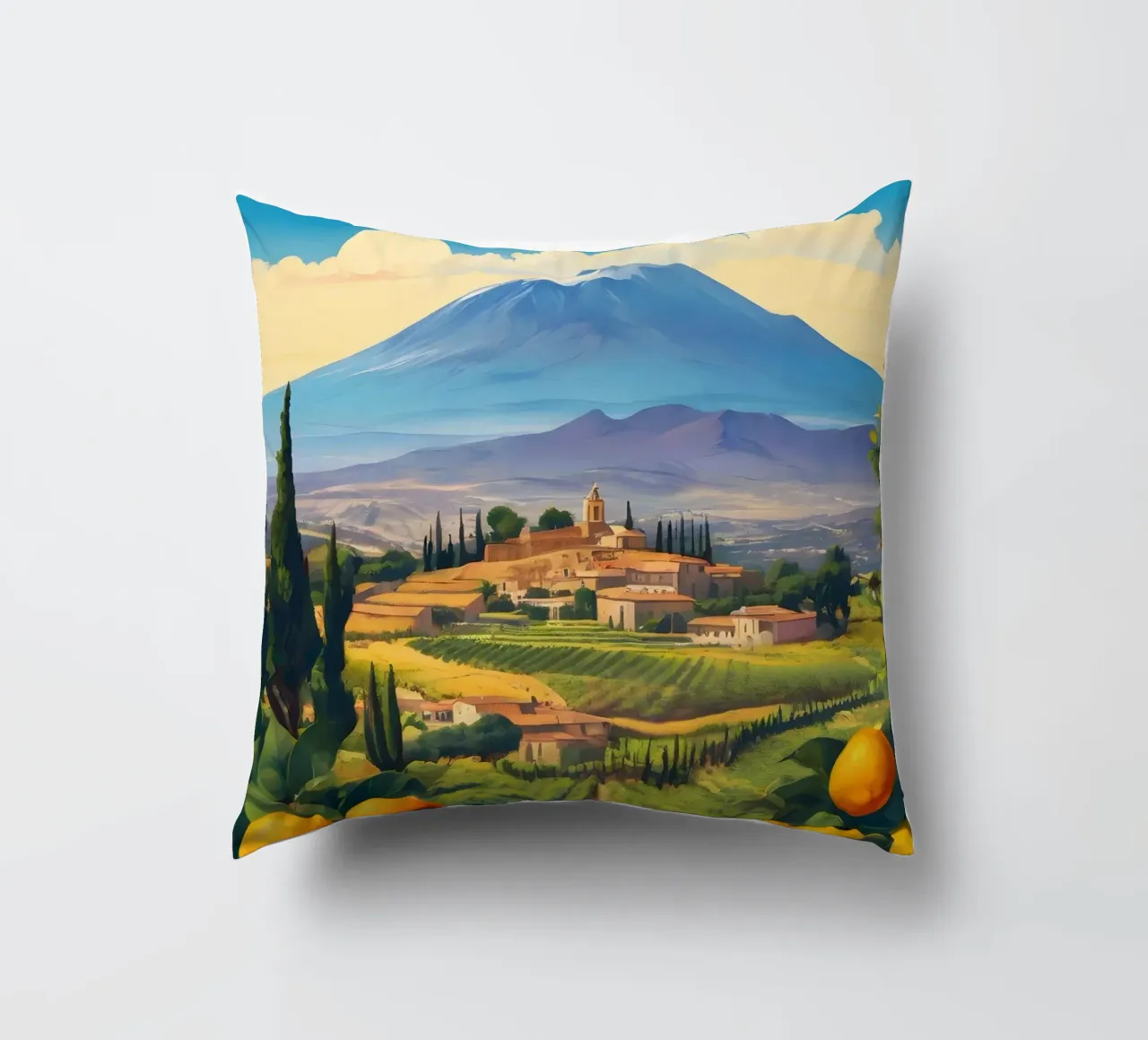 Sicily Orange Grove decorative cushion by Charnwood Prints