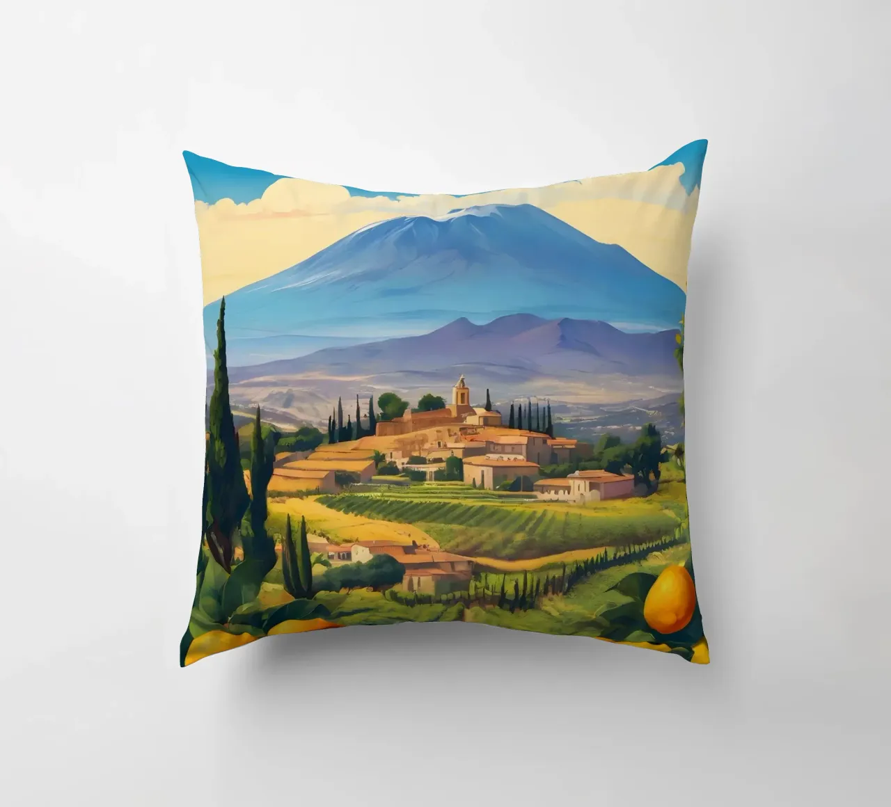 Sicily Orange Grove decorative cushion by Charnwood Prints