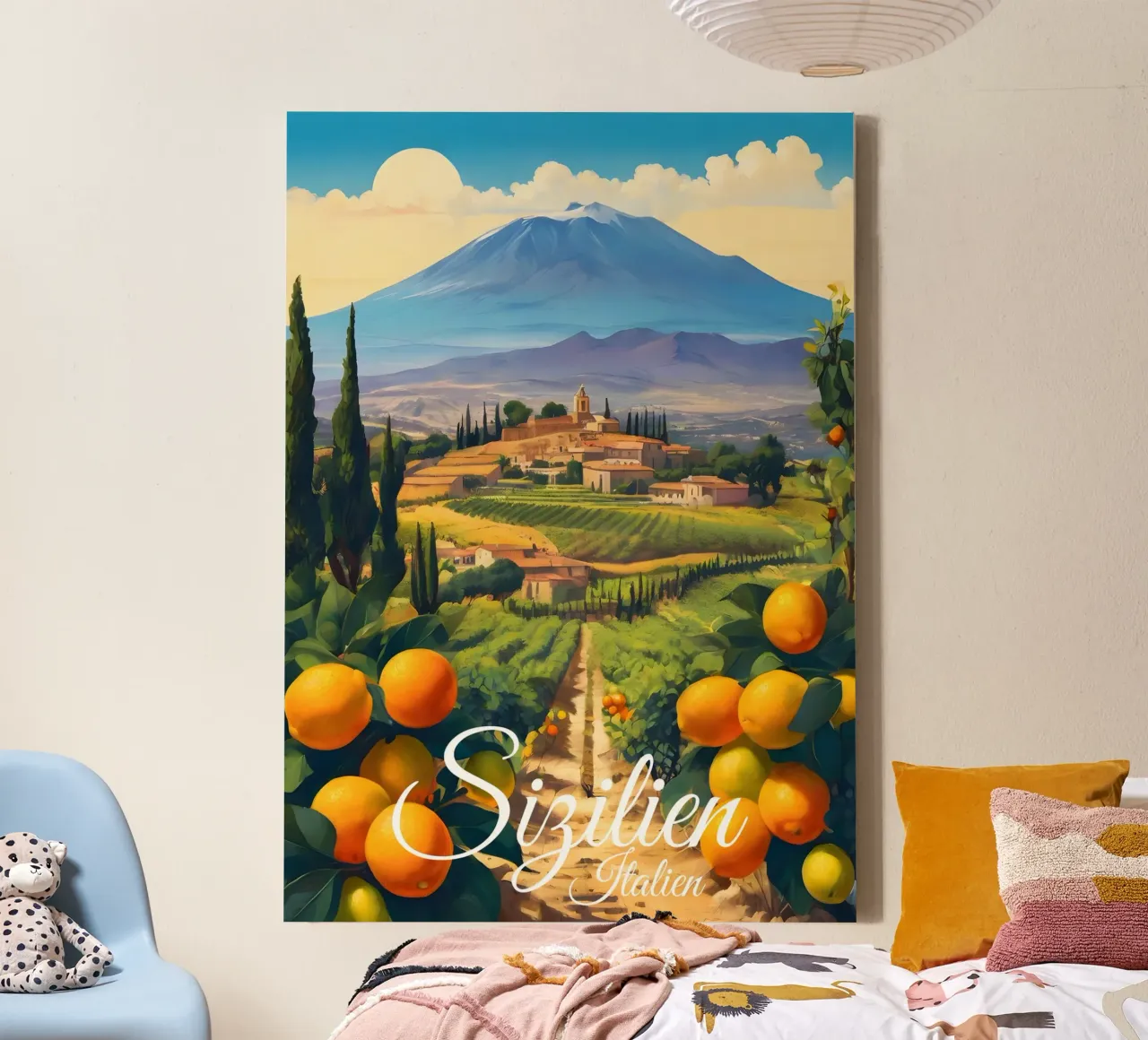 Sicilië Sinaasappelboomgaard canvas met Baklijst van Charnwood Prints