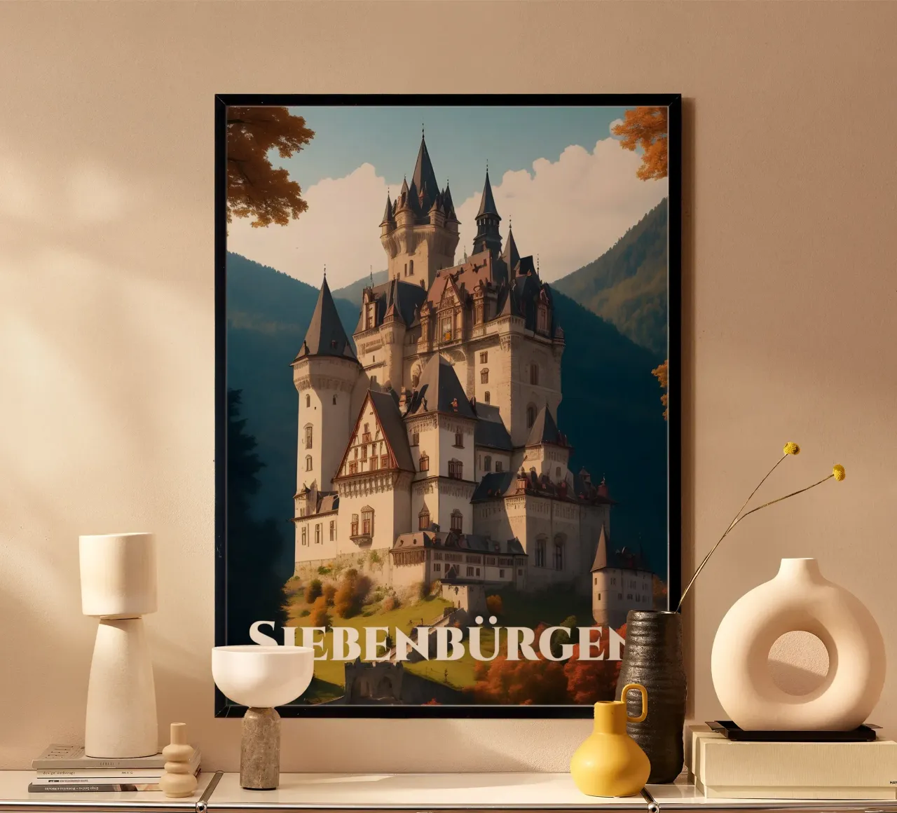 Transylvania Castle poster with wooden frame by Charnwood Prints