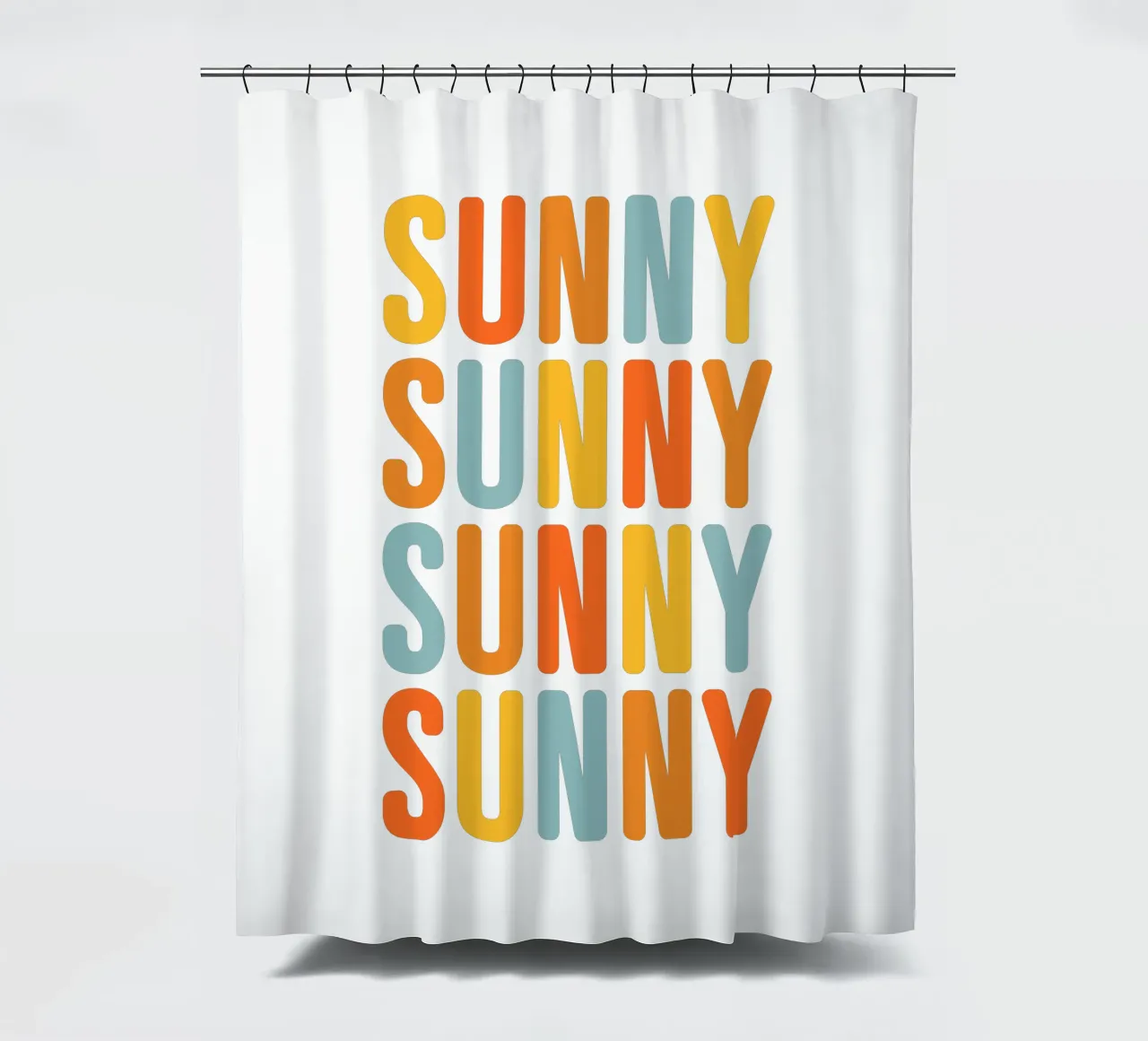 Typographic Sunny Repeat • Yellow Blue Orange shower curtain by Dominique Vari Words