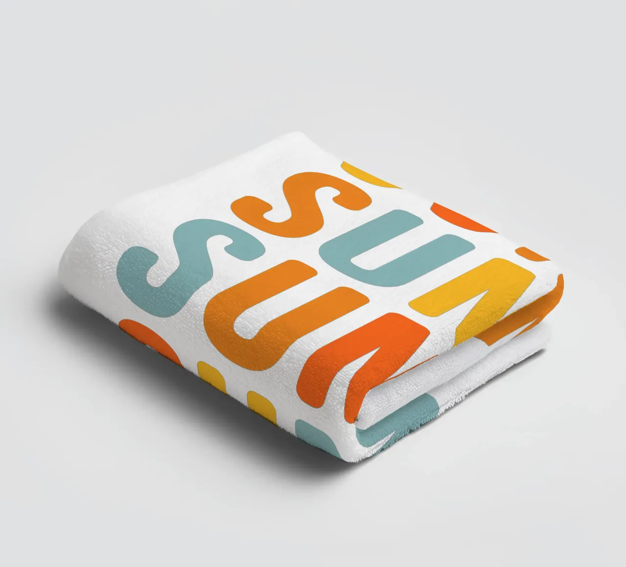 Répétition typographique ensoleillée - Jaune Bleu Orange serviette de bain de Dominique Vari Words