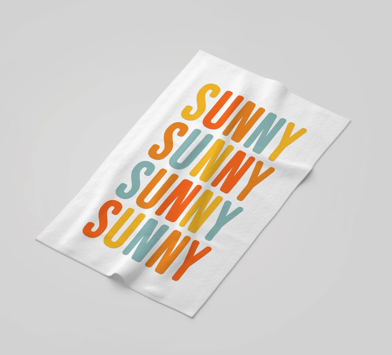 Répétition typographique ensoleillée - Jaune Bleu Orange serviette de plage de Dominique Vari Words