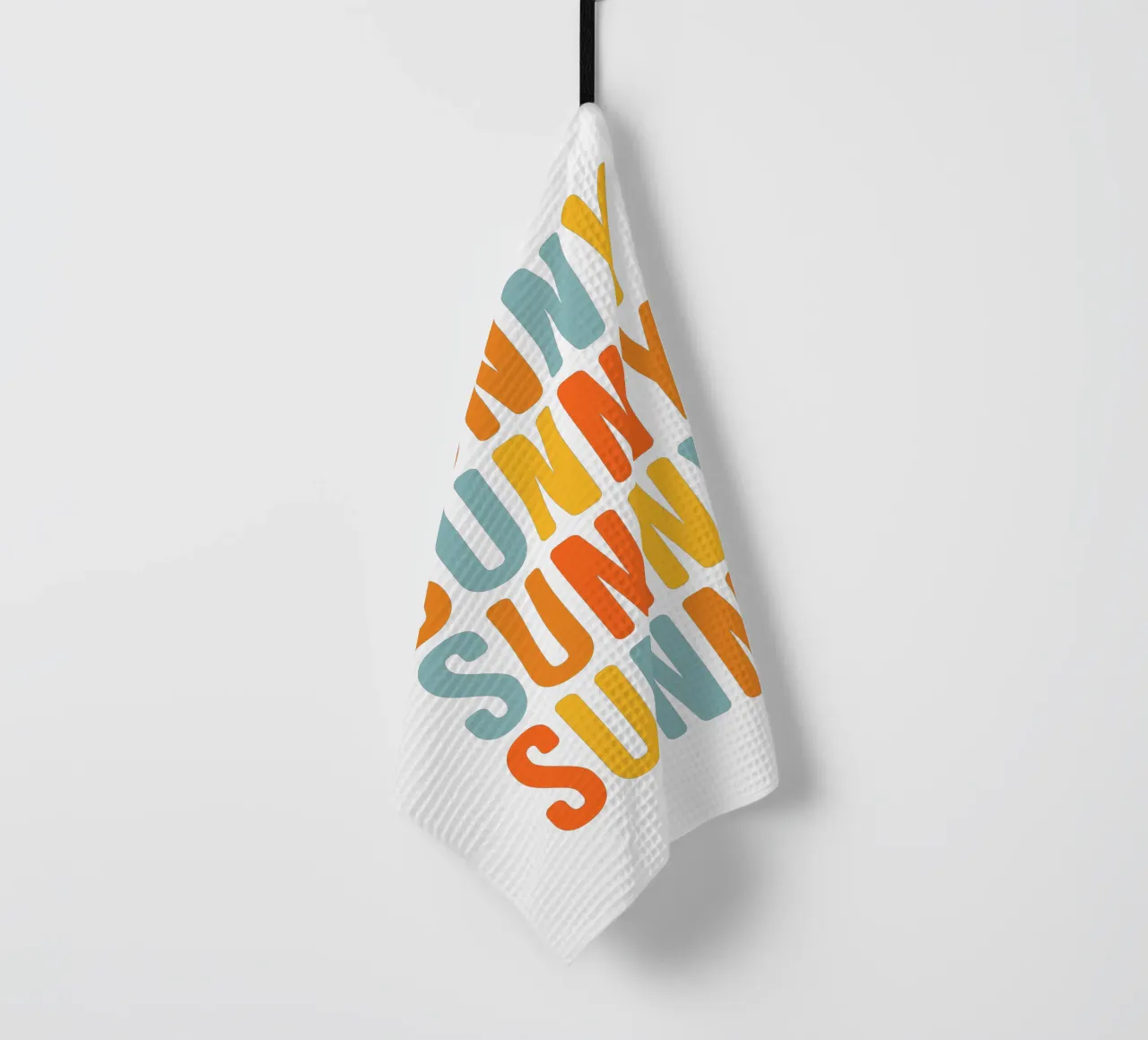 Répétition typographique ensoleillée - Jaune Bleu Orange torchon de Dominique Vari Words
