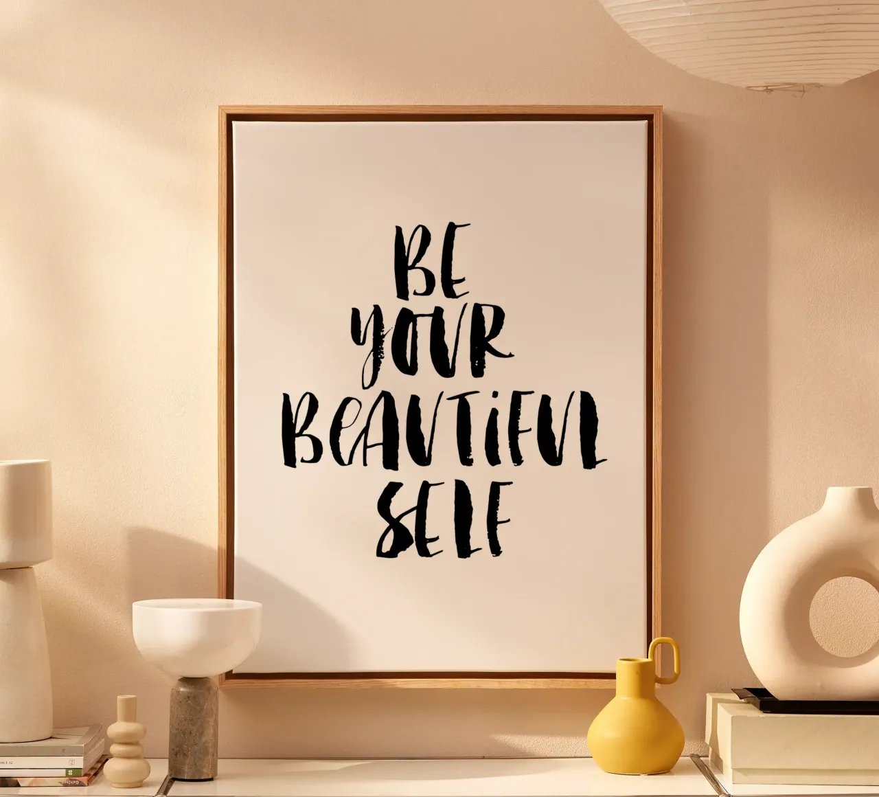 Be Your Beautiful Self Design tipografico in bianco e nero tela da THE MOTIVATED TYPE