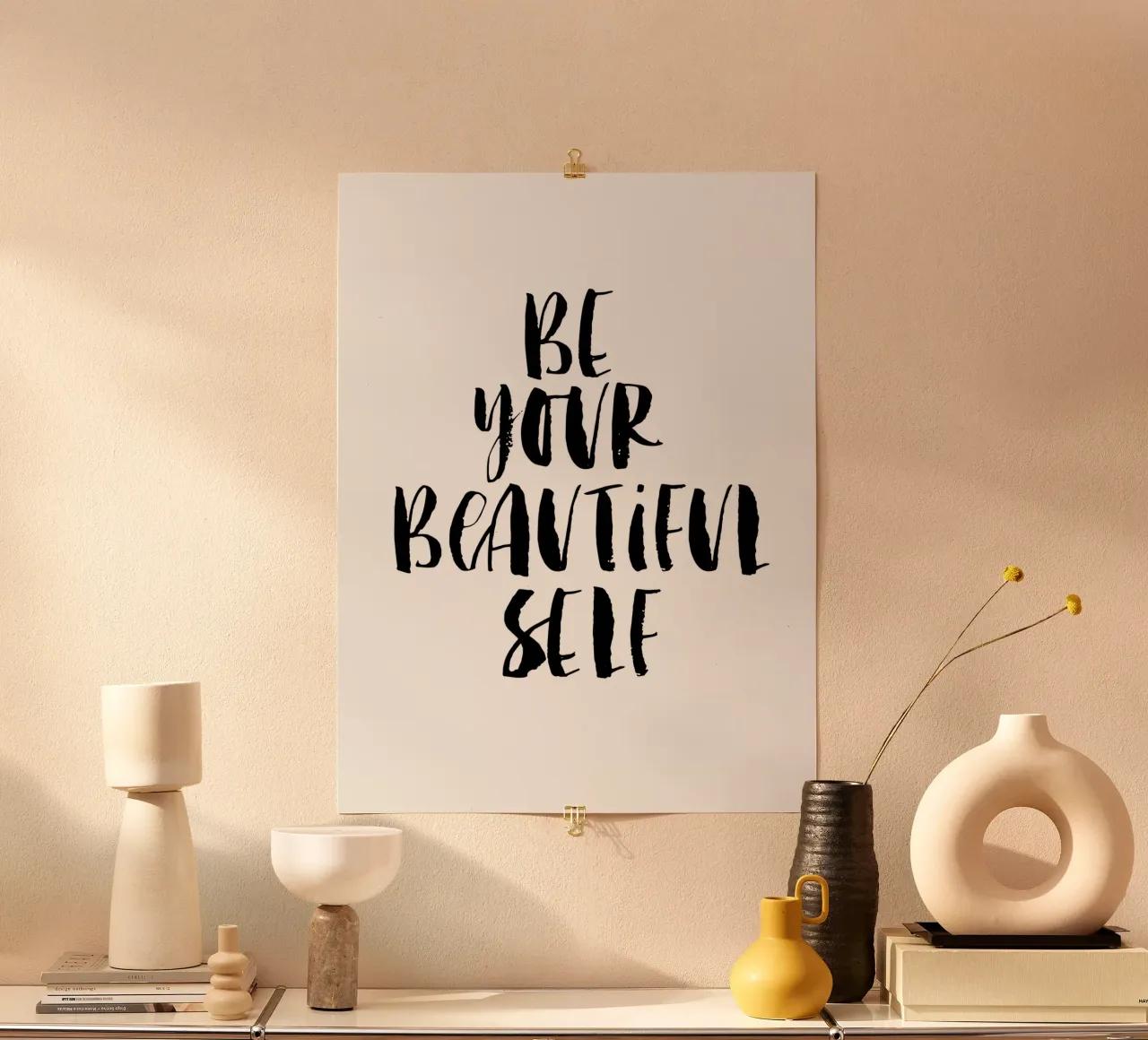 Be Your Beautiful Self Design tipografico in bianco e nero carta hahnemühle da THE MOTIVATED TYPE