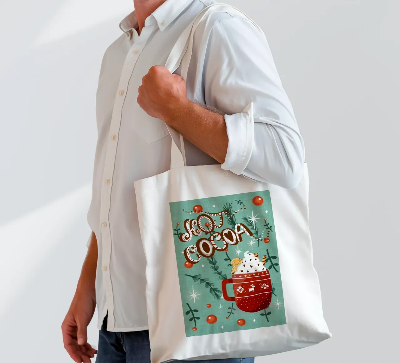 Cacao caldo azzurro con biscotto di pan di zenzero borsa in juta da susanacosta