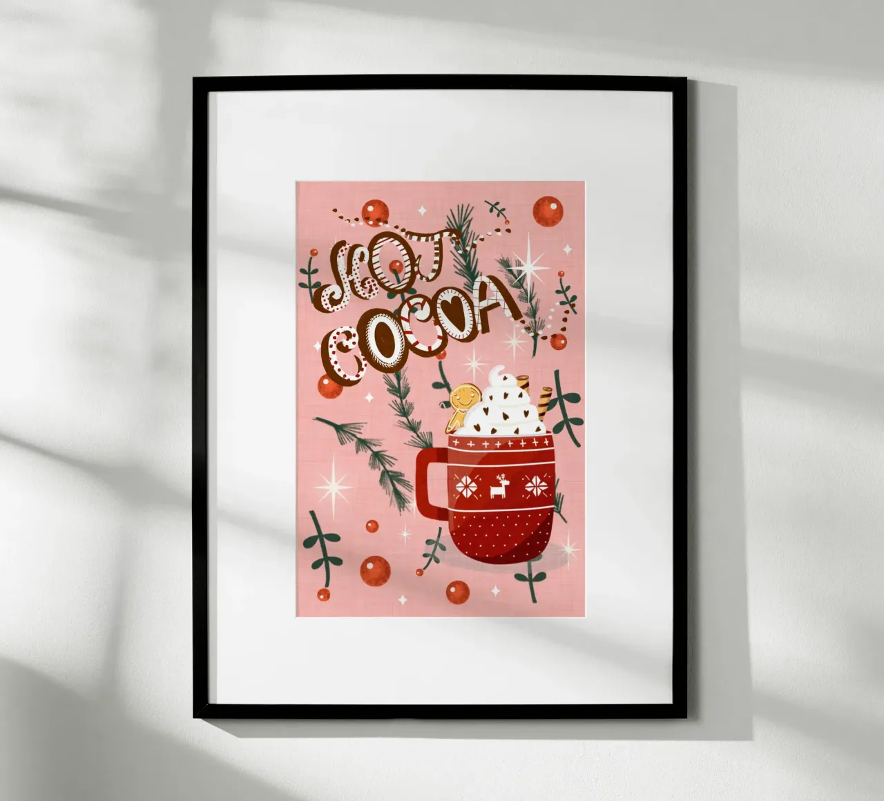 Cacao caldo rosa con biscotto di pan di zenzero poster da susanacosta