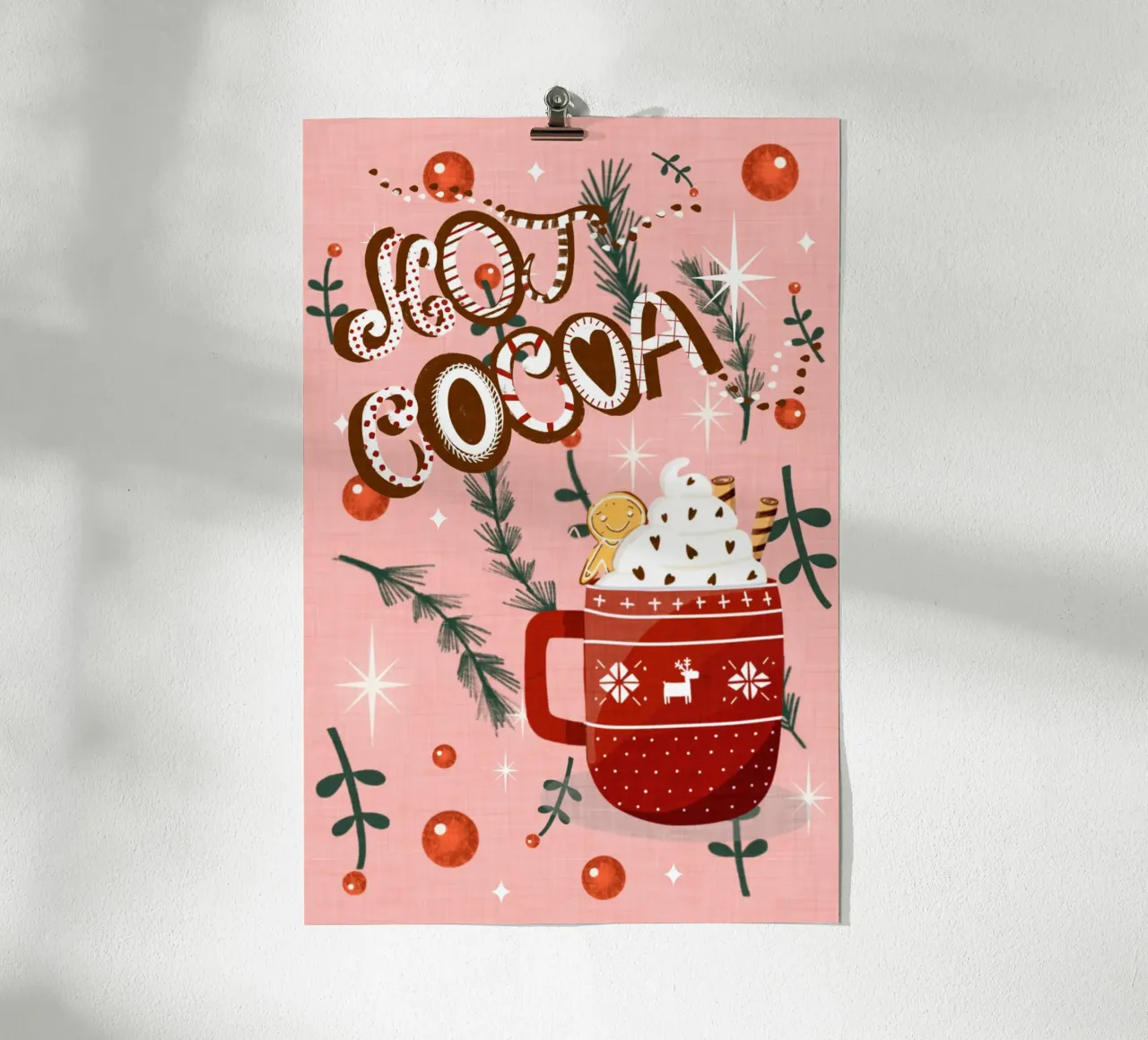 Cacao caldo rosa con biscotto di pan di zenzero poster da susanacosta