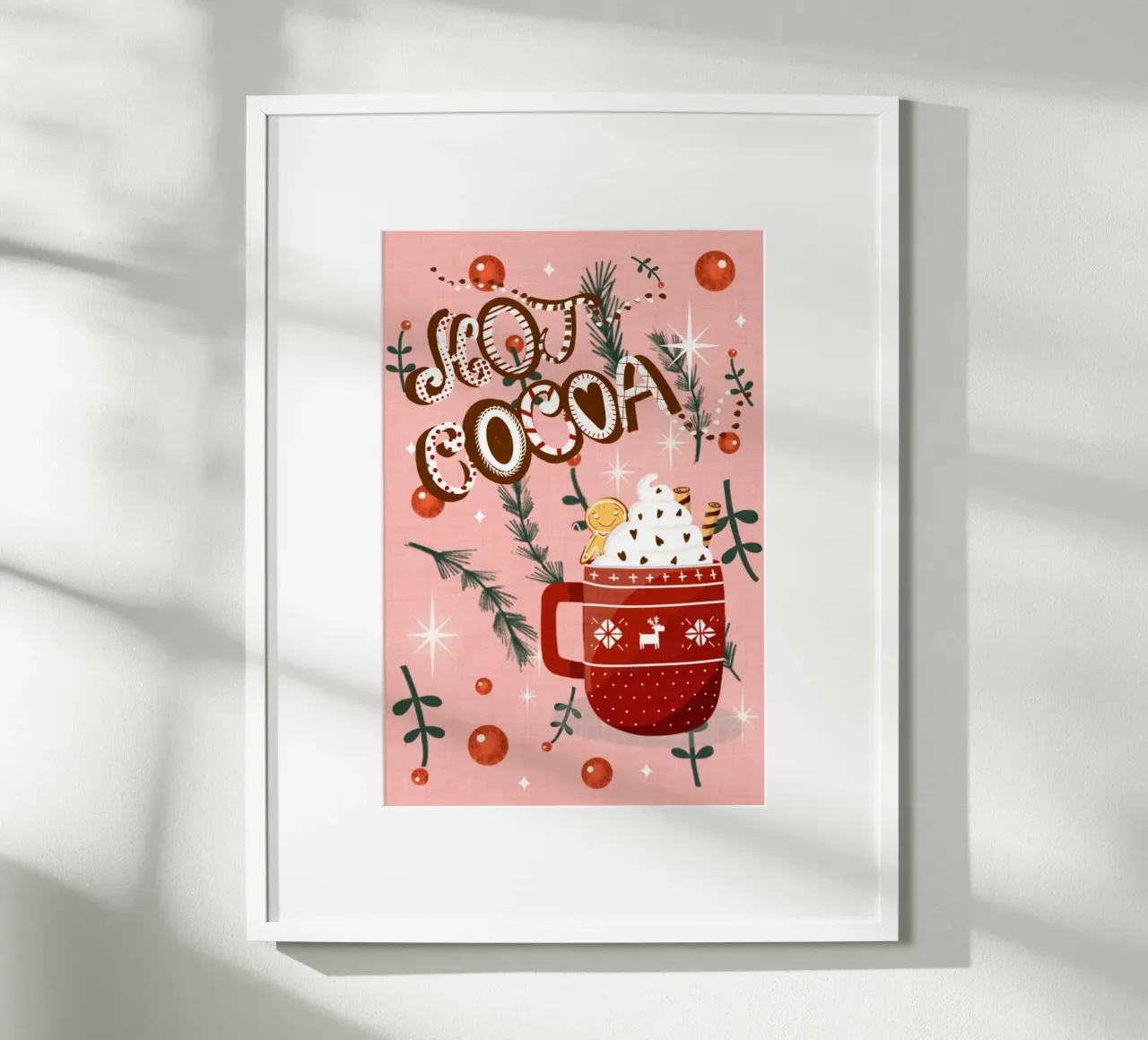 Cacao caldo rosa con biscotto di pan di zenzero poster da susanacosta