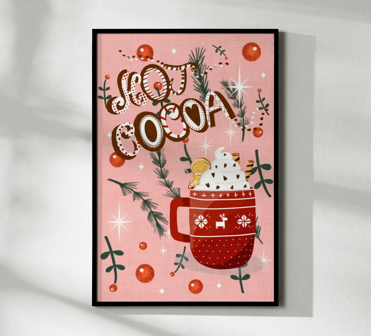 Cacao caldo rosa con biscotto di pan di zenzero poster da susanacosta