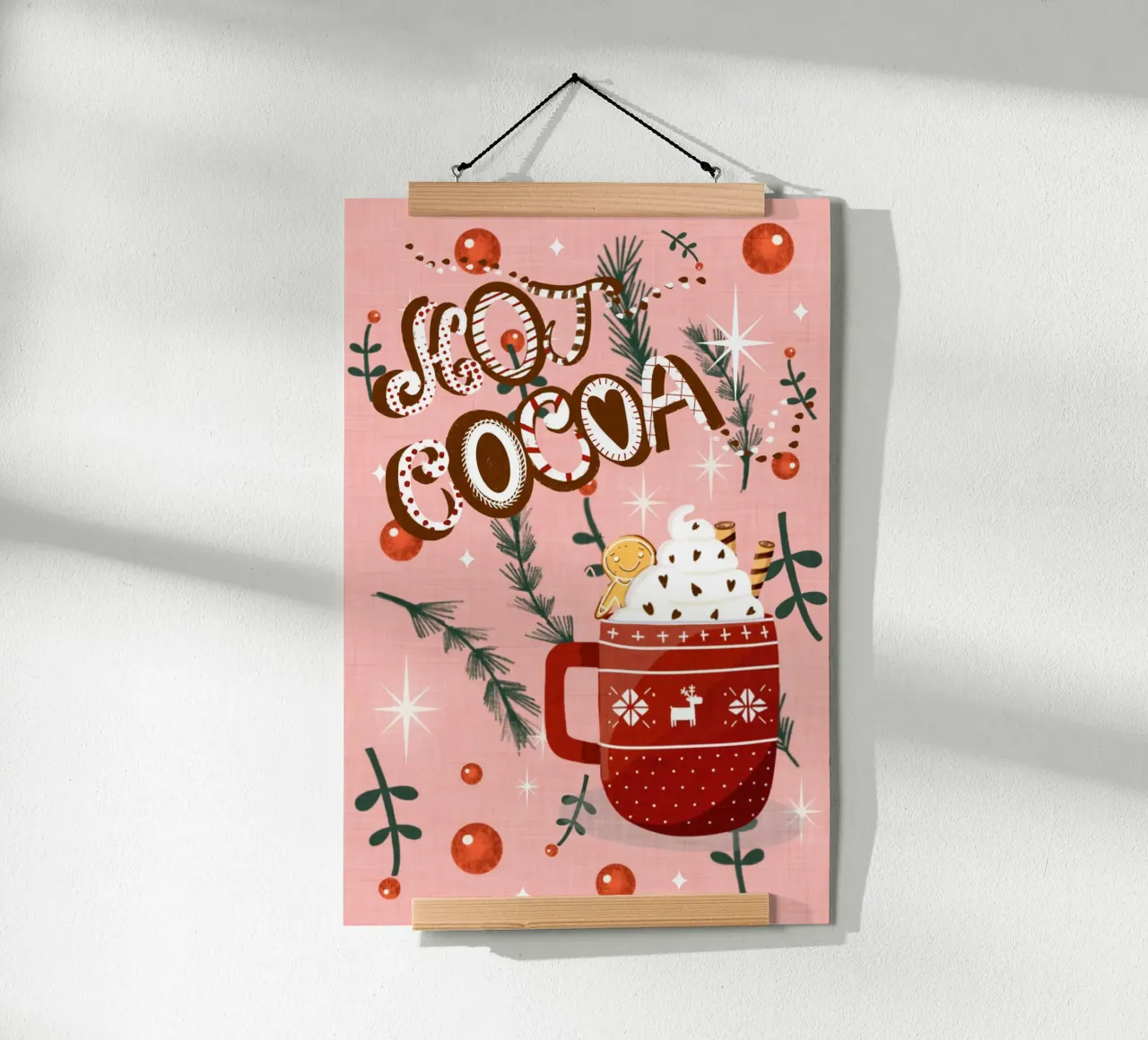 Cacao caldo rosa con biscotto di pan di zenzero poster da susanacosta