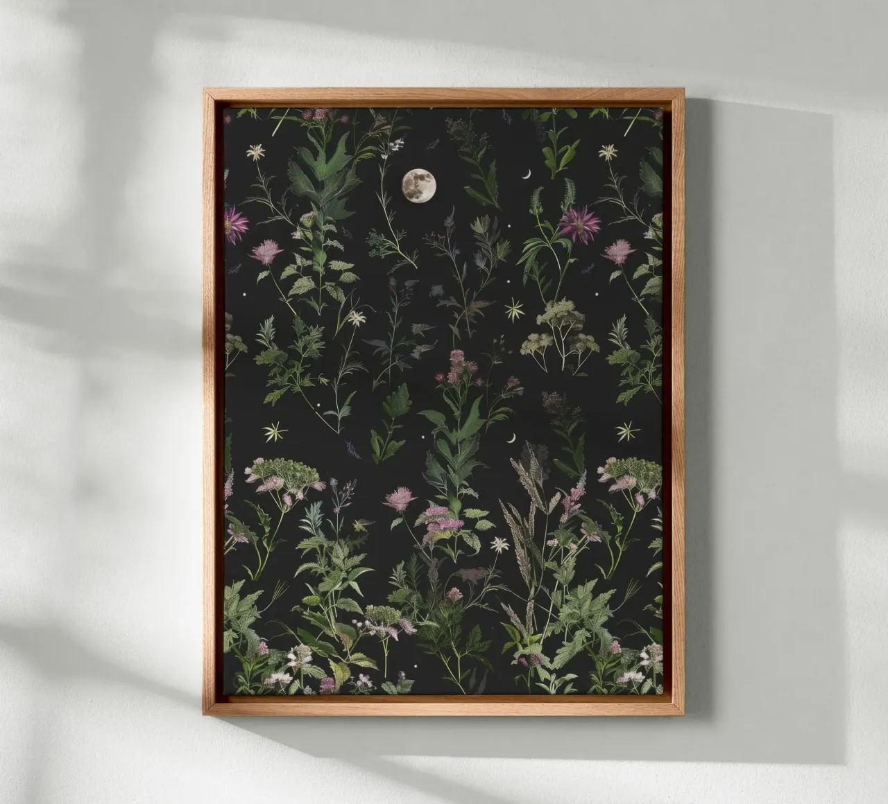 Vintage Botanische Volle Maan Bos Spirituele Tuin Boho canvas met Baklijst van Gentle Echoes Art