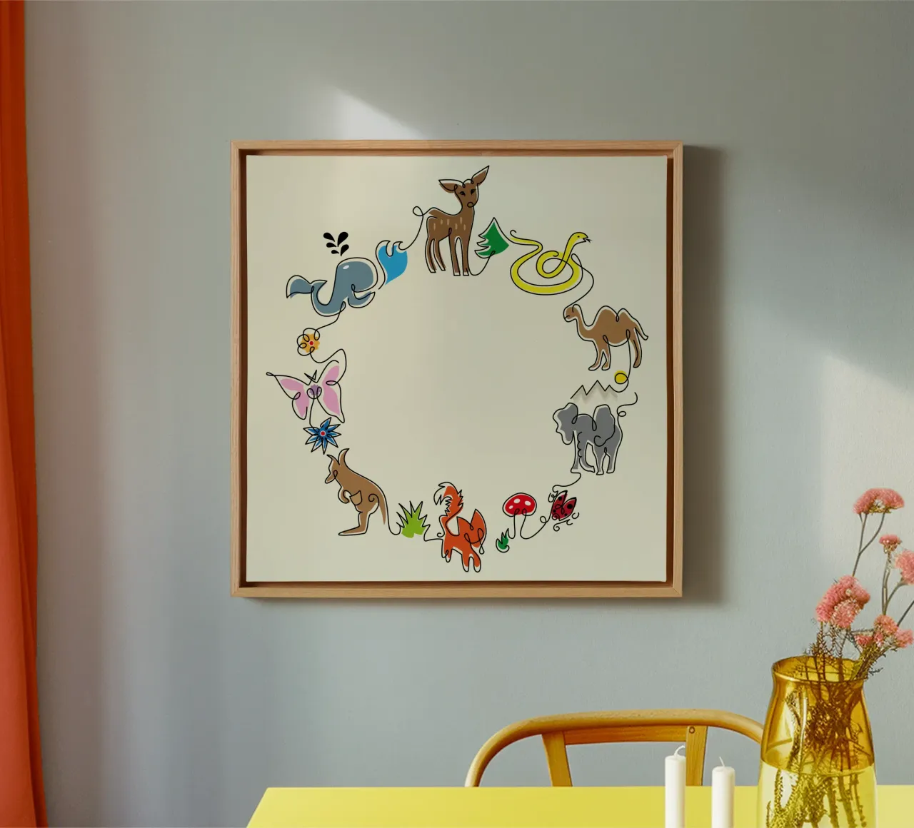 Animals Doodle in a circle canvas with Floater frame by DYDesign