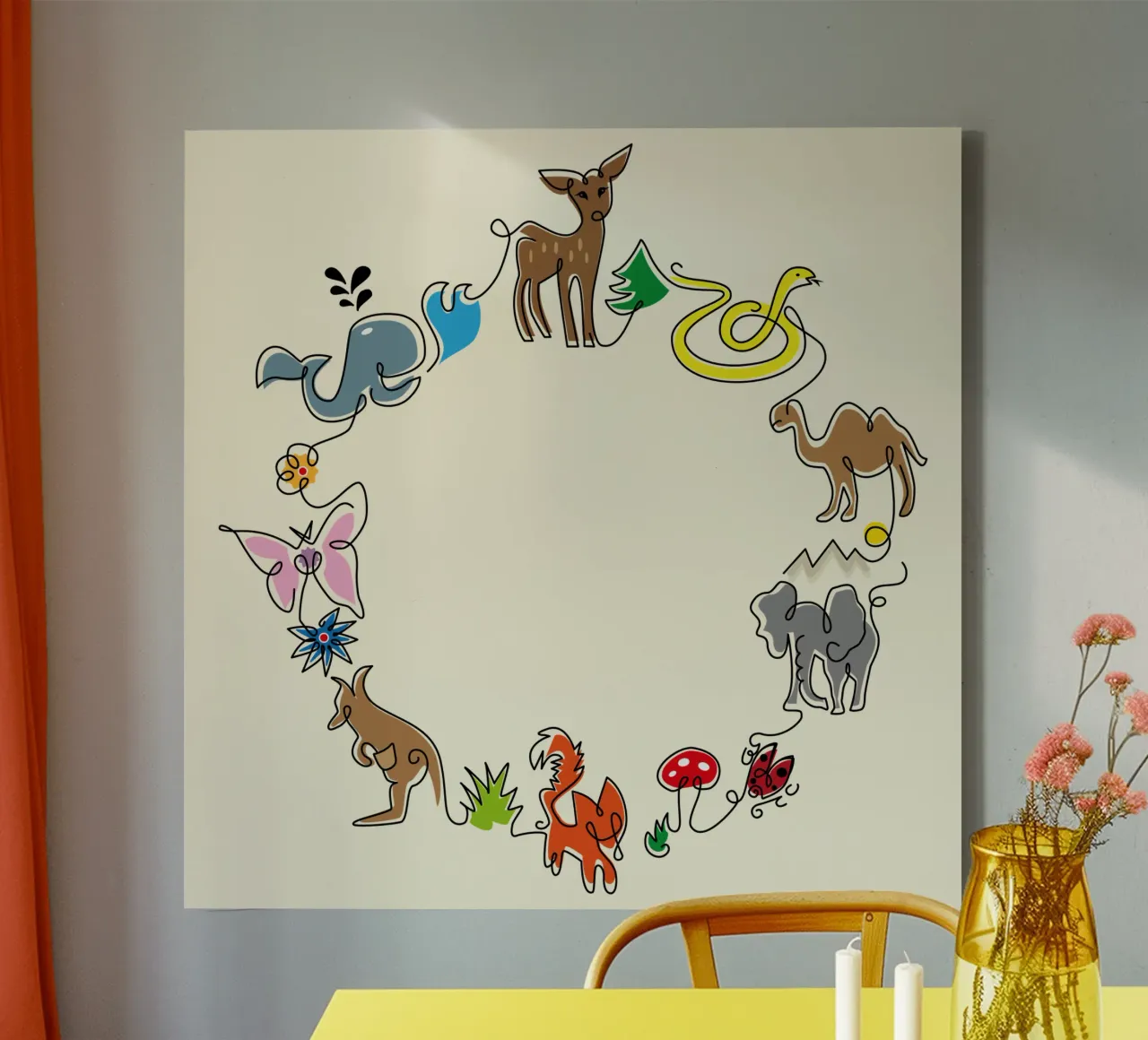 Animals Doodle in a circle canvas with Floater frame by DYDesign