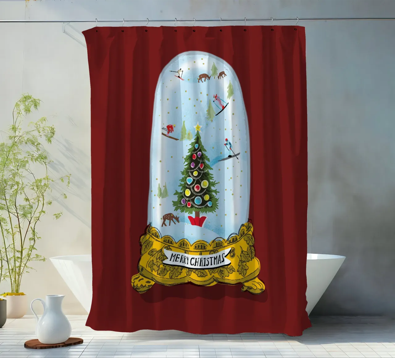 Christmas snow globe shower curtain by DYDesign