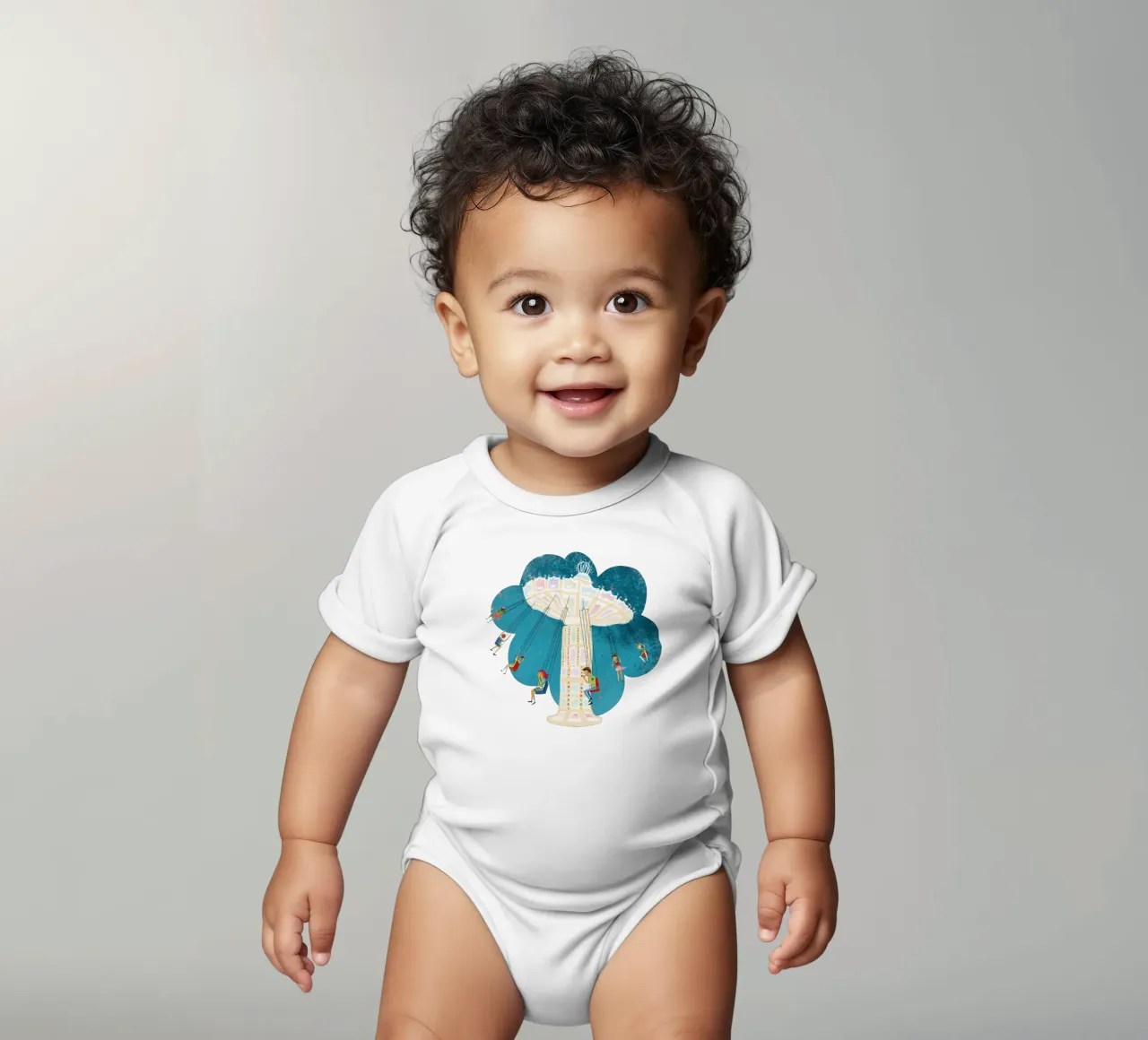 Retro chain carousel short-sleeve baby romper by DYDesign
