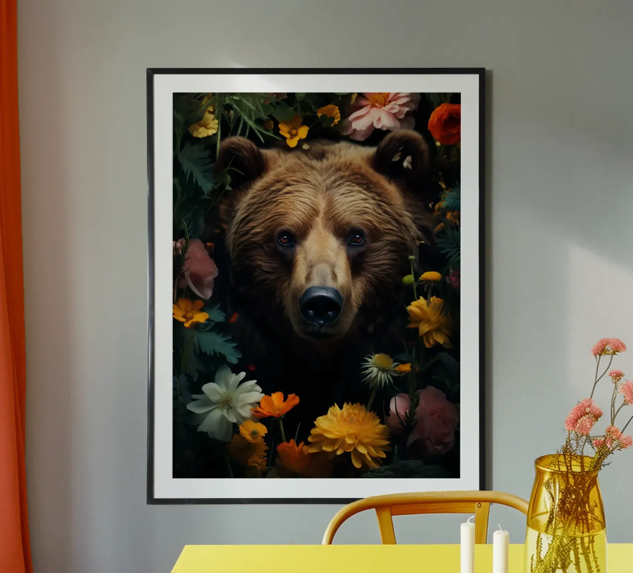 Bear Flowers poster avec cadre en aluminium de Mateo