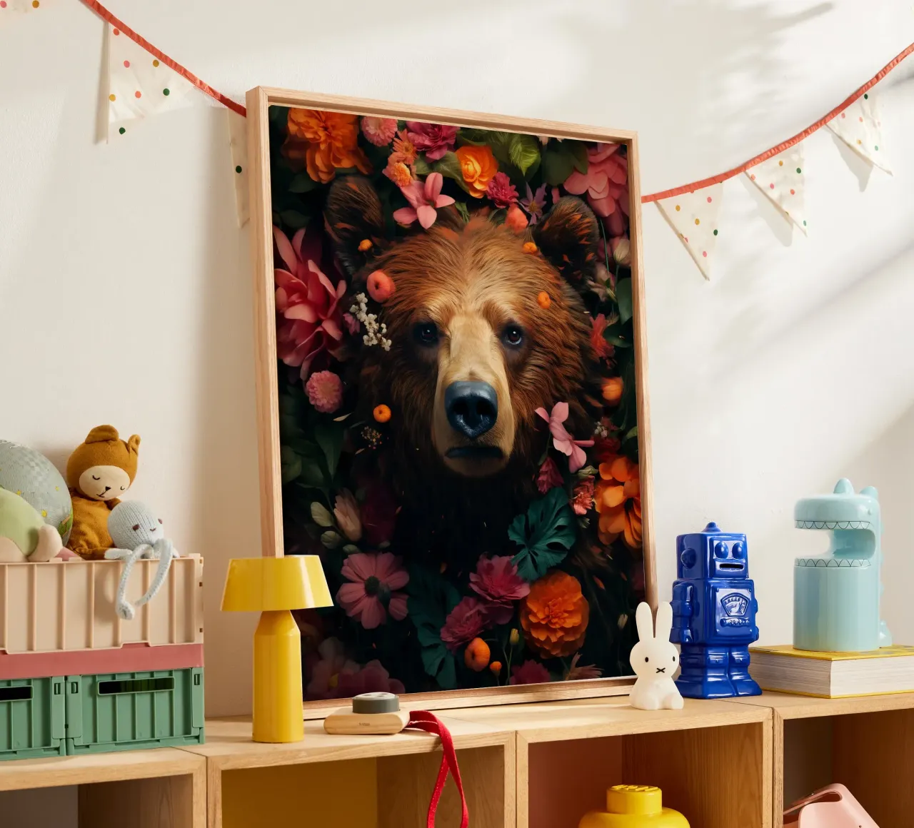 Bear Flowers 2 canvas met Baklijst van Mateo