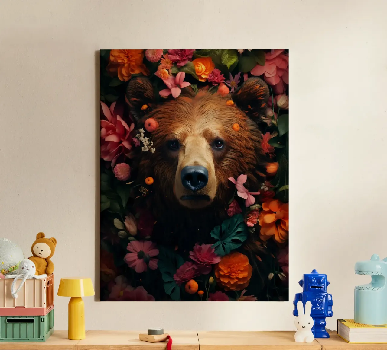 Bear Flowers 2 canvas met Baklijst van Mateo