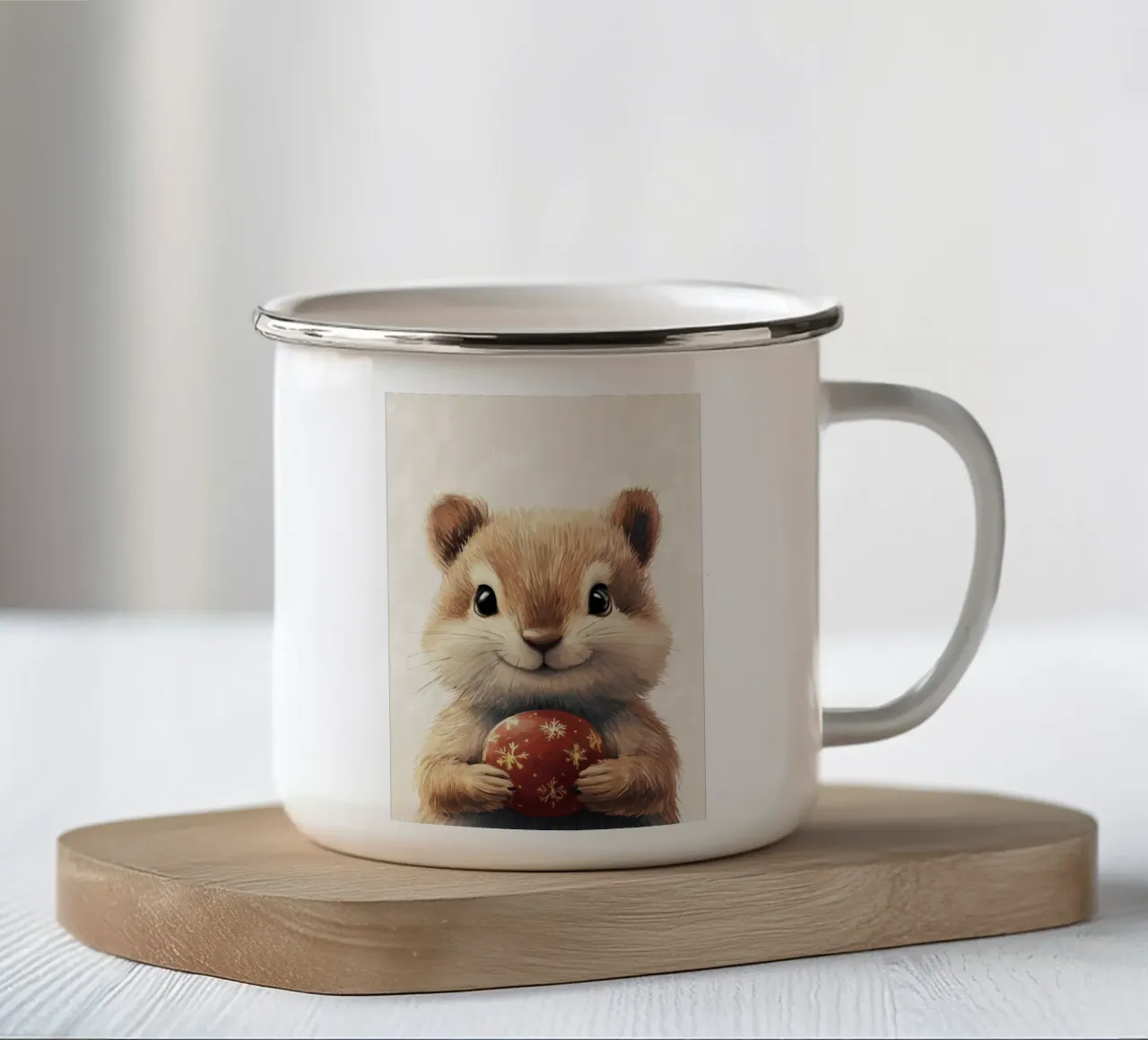 Eroe n. 26: Scoiattolo con baubles di Natale tazza in smalto da farbenhelden