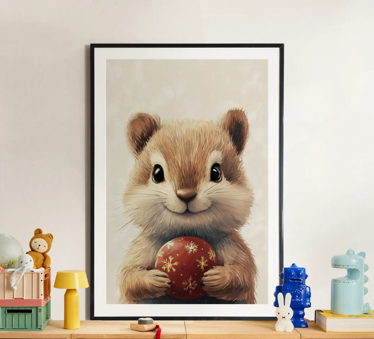 Hero #26: Ardilla con adornos navideños poster con marco de plástico de farbenhelden
