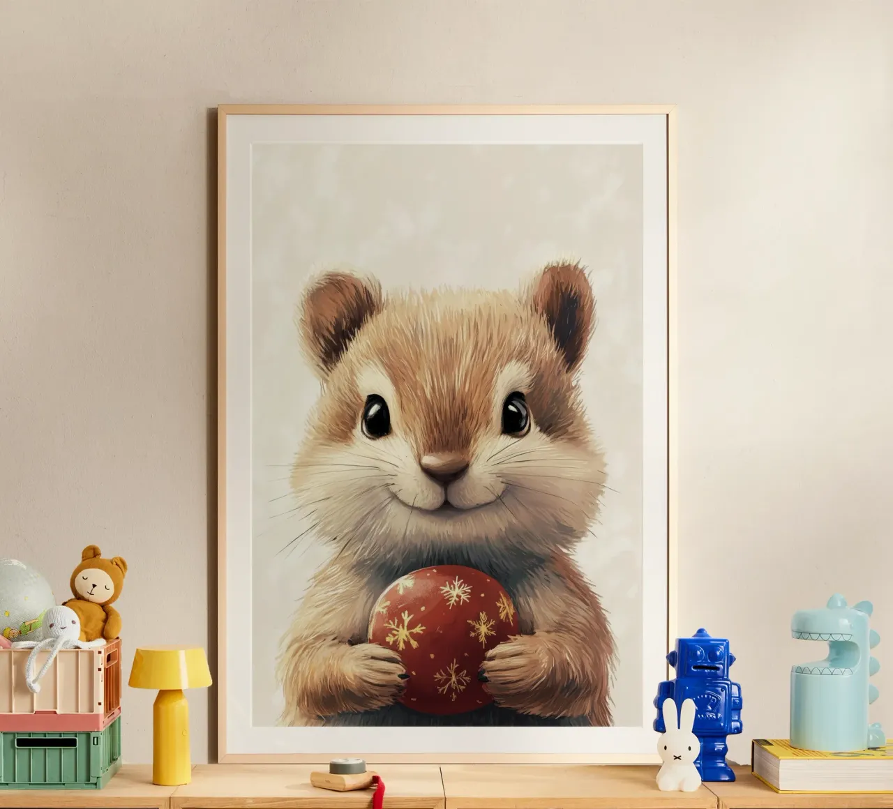 Hero #26: Ardilla con adornos navideños poster con marco de plástico de farbenhelden