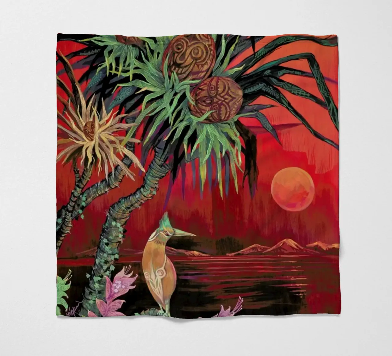 Red Sun fleece blanket by Naito Shinpei