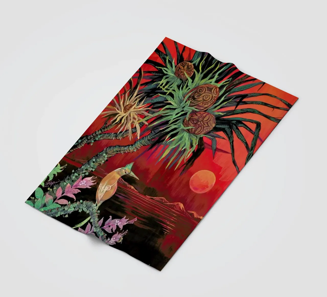 Red Sun fleece blanket by Naito Shinpei
