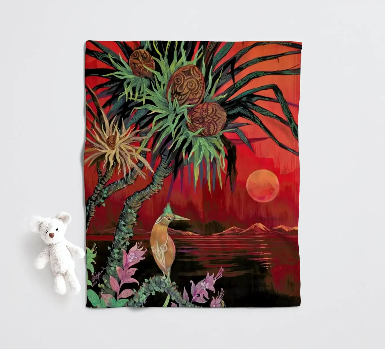 Red Sun fleece blanket by Naito Shinpei