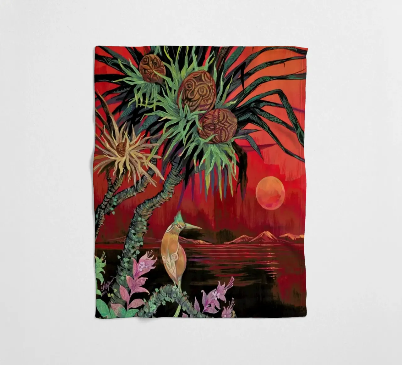 Red Sun fleece blanket by Naito Shinpei