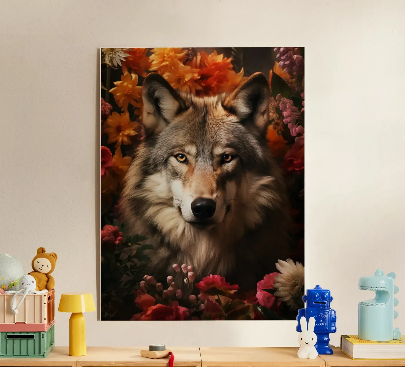 Wolf Flowers 4 acryl van Mateo