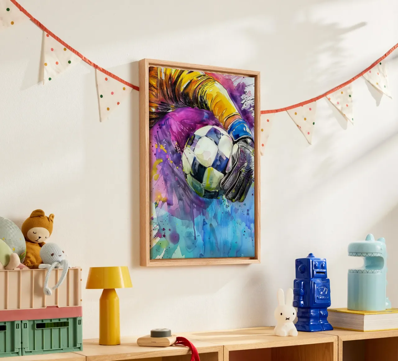Goalkeeper Soccer player sport art canvas with Floater frame by Justyna Jaszke JBJart