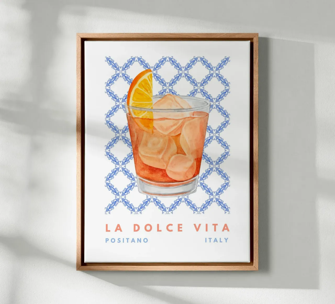 Negroni Cocktail Blauw Print canvas met Baklijst van TheCocktailClub