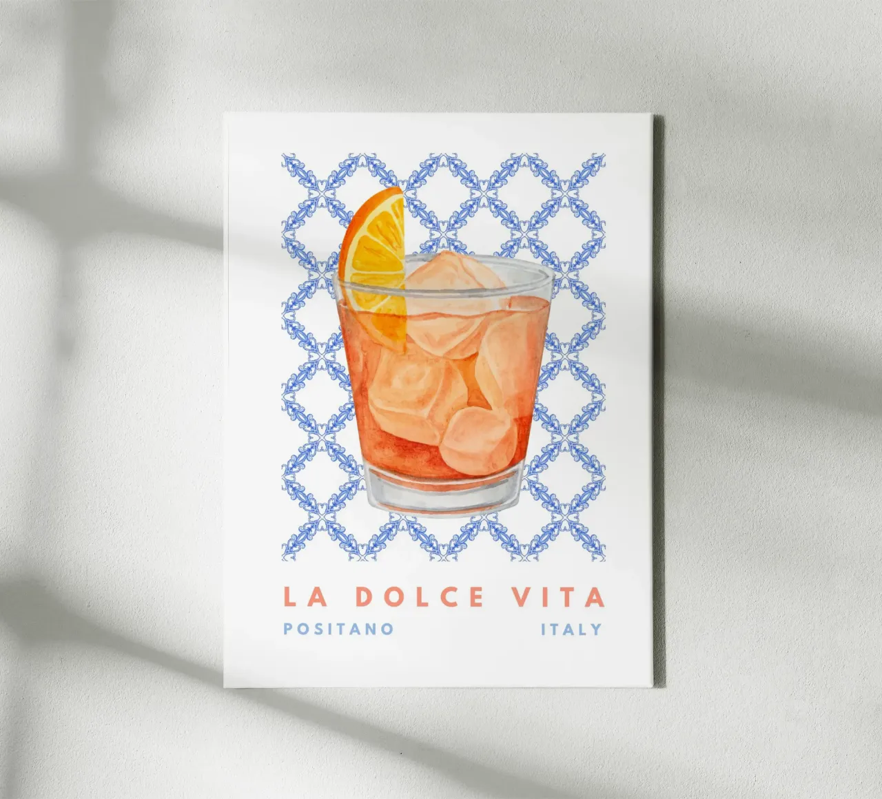Negroni Cocktail Blauw Print canvas met Baklijst van TheCocktailClub