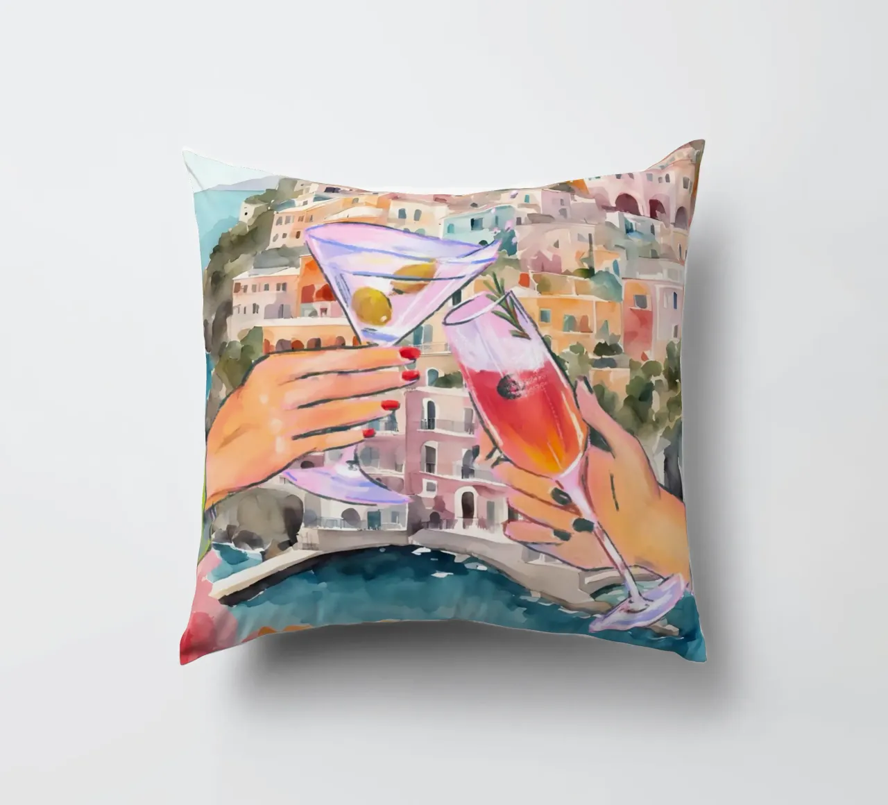 Cheers Cocktail Print decorative cushion by TheCocktailClub