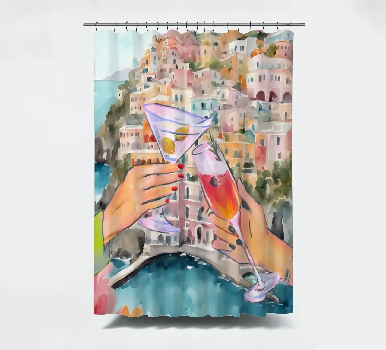 Cheers Cocktail Print shower curtain by TheCocktailClub